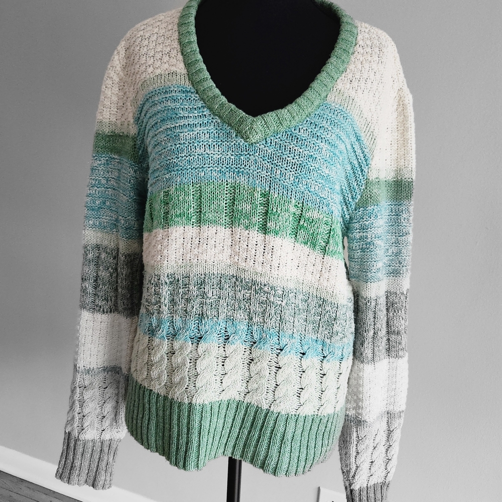 CAbi Multicolor Striped V-Neck Sweater
